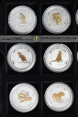 Australia 1999 -2010 1 Dollar Lunar Year - gold plated Silver 1Oz 31.1g coin set  Австралия 1999 -2010  1 доллар  Лунар позолота серебро  31.1г набор монет 