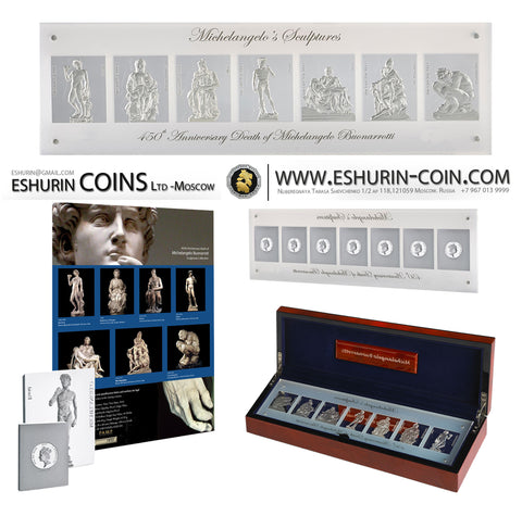 Niue 2014 10 Dollars 450th Anniversary Death of Michelangelo Buonarroti  435,40g Silver Set 7 coins