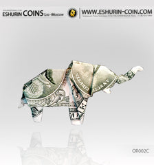 1 Dollar Paper Money Origami Elephant symbol of luck