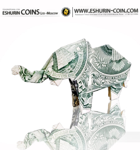 USA 1 Dollar Paper Money Origami  Elephant symbol of Luck