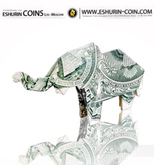 USA 1 Dollar Paper Money Origami Elephant symbol of luck 